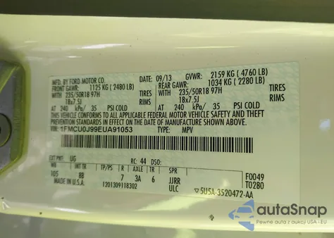 2014 Ford Escape Titanium z USA, uszkodzony, nr VIN 1FMCU0J99EUA91053